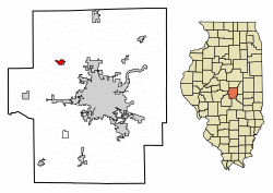 Location of Warrensburg in Macon County, Illinois.