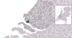 Highlighted position of Hellevoetsluis in a municipal map of South Holland