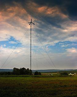 A wind turbine on Tuscarora State Park in Rush Township