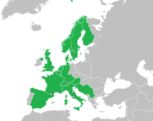 A coloured map of the countries of Europe