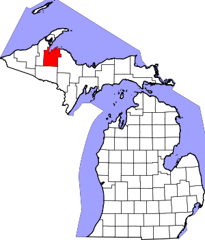 Map of Michigan highlighting Baraga County