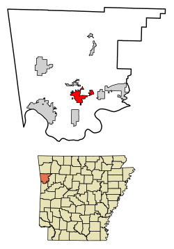 Location of Alma in Crawford County, Arkansas.