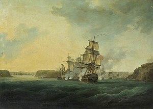 HMS 'Montagu' Forcing the Enemy to Move from Bertheaume Bay, 22 August 1800 BHC0521.jpg