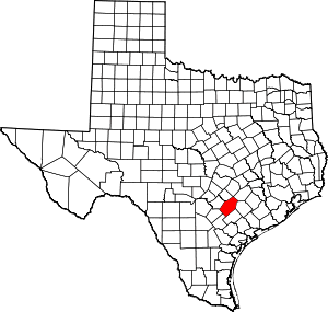 Map of Texas highlighting Gonzales County