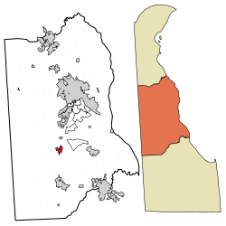 Location of Felton in Kent County, Delaware.