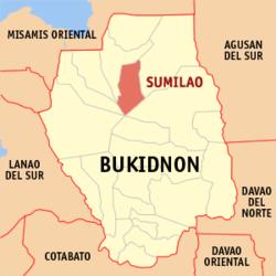 Map of Bukidnon with Sumilao highlighted