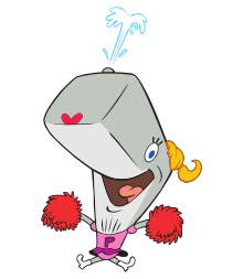 Pearl wearing her cheerleading uniform