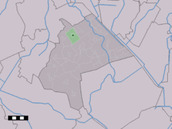 The village centre (dark green) and the statistical district (light green) of Anloo in the municipality of Aa en Hunze.