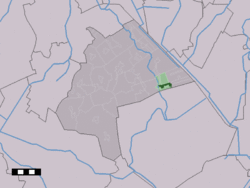 The town centre (dark green) and the statistical district (light green) of Gasselternijveen in the municipality of Aa en Hunze.