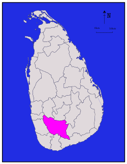 Map of Sri Lanka with Ratnapura District highlighted