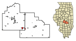 Location of Pana in Christian County, Illinois.