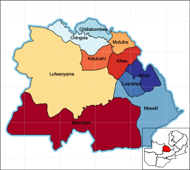 Map of the Copperbelt Province showing its districts.