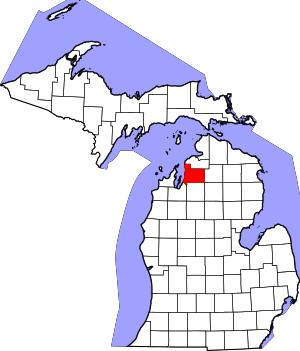 Map of Michigan highlighting Antrim County
