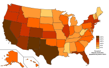Percent of Hispanic and Latino population by state in 2012.svg
