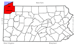 PA - Map of Pennsylvania highlighting Erie and Crawford Counties.png