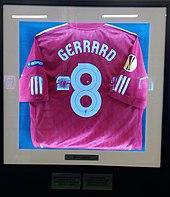 A red Liverpool shirt with the number eight and Gerrard's name on the back