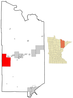 Location of the city of Hibbing within Saint Louis County, Minnesota
