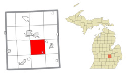 Location within Shiawassee County (red) and the administered village of Bancroft (pink)