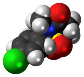 Space-filling model of the chlormezanone molecule