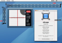 xScope 2.0 showing the Dimensions, Rulers, and Loupe functions, on its About box