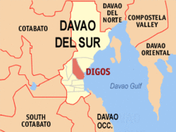 Map of Davao del Sur with Digos highlighted