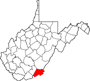 Map of West Virginia highlighting Monroe County