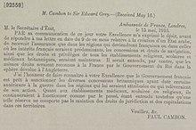 Asia Minor Agreements - Paul Cambon, Ambassade de France, Londres to Sir Edward Grey, 15 May 1916 (received 16 May 1916).jpg