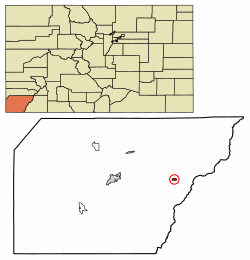 Location of Mancos in Montezuma County, Colorado.