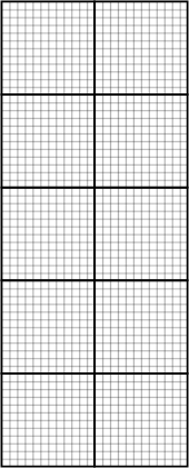 "Tall, slender rectangle divided into a grid of squares. The rectangle is two squares wide and five squares tall."