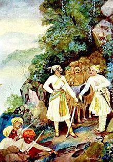 Shivaji Maharaj and Baji Prabhu at Pawan Khind.jpg