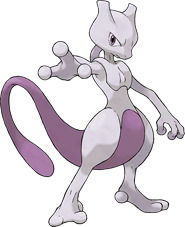 A large white and purple creature standing upright with its right arm outstretched towards the viewer. It has a feline-shaped head, long purple tail and stomach, enlarged thighs, three fingers, and two toes.
