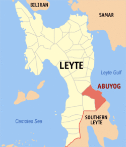 Map of Leyte with Abuyog highlighted