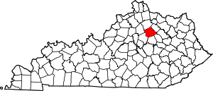 Map of Kentucky highlighting Bourbon County