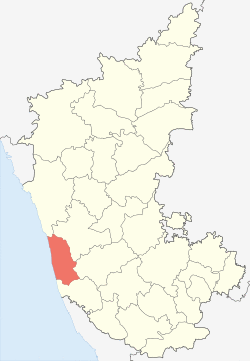 Location of Udupi district in Karnataka, India
