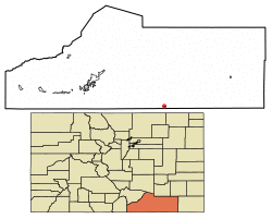 Location of Branson in Las Animas County, Colorado.