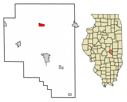 Location of Lovington in Moultrie County, Illinois.