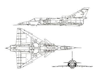 Orthographically projected diagram of the IAI Kfir