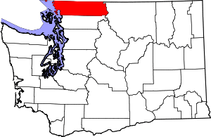 Map of Washington highlighting Whatcom County