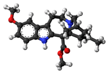 Ball-and-stick model of the voacangine molecule
