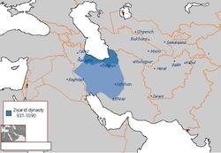 Map of the Ziyarid dynasty, lighter blue shows their greatest extent for a small period of time.