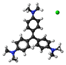 Ball-and-stick model of crystal violet as a chloride salt