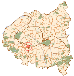 Location (in red) within Paris inner suburbs