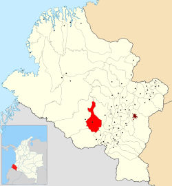 Location of the municipality and town of Mallama in the Nariño Department of Colombia