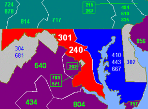area codes 240 and 301 possibly 308. These numbers are related to the main zip codes of Maryland.