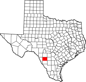 Map of Texas highlighting Zavala County