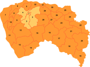 Humen is labeled '13' on this map of Dongguan