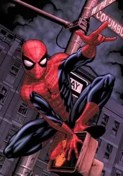 A drawing of Spider-Man crouched, looking up to the camera