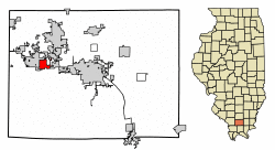 Location of Crainville in Williamson County, Illinois.