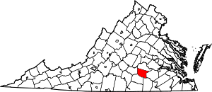 Map of Virginia highlighting Nottoway County