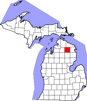 Map of Michigan highlighting Montmorency County